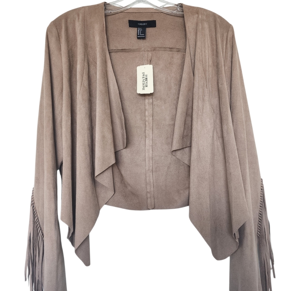 Forever 21 Tan Boho Fringe Jacket Top Women's Size S NEW
